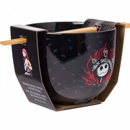 Jack Skellington Flames Ceramic Ramen Bowl with Chopsticks